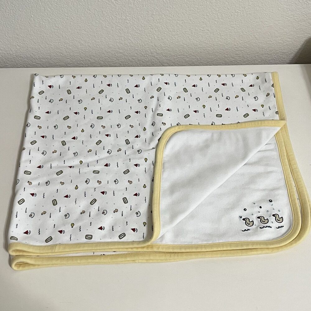 VTG Gymboree Rubber Duck Bathtime Baby Blanket White Yellow Soap Boat Fish 2000